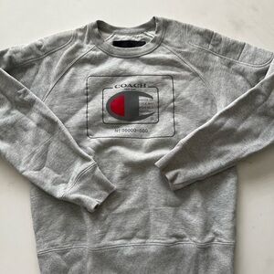 Champion Gray Crewneck Sweatshirt with Red Logo Accent COACH